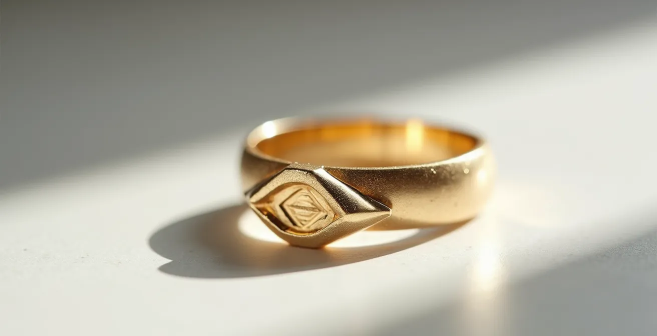Makroaufnahme eines minimalistischen Goldschmuckstücks mit geometrischen Formen