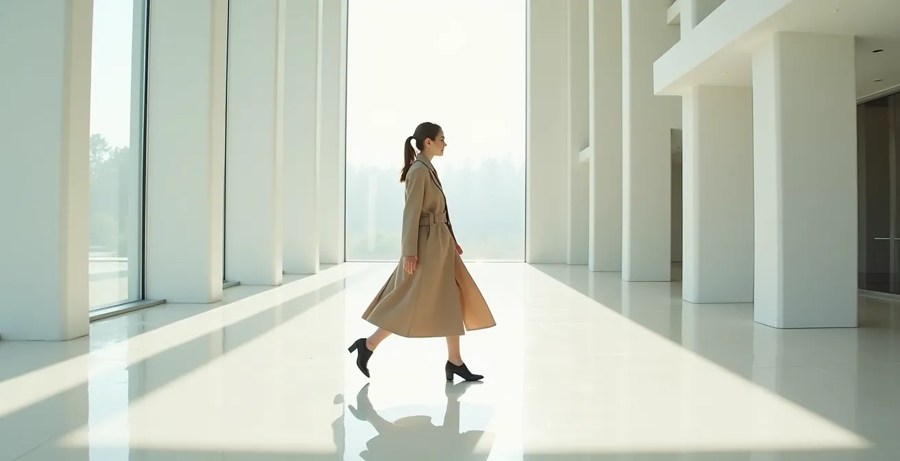 Darstellung der perfekten Passform in Bewegung, die Eleganz und Bewegungsfreiheit zeigt.