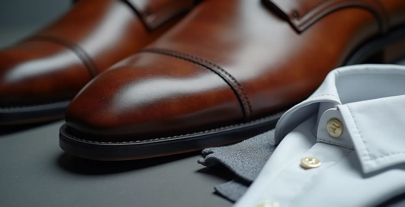 Detailaufnahme von hochwertigen Herrenaccessoires und gepflegten Kleidungsstücken