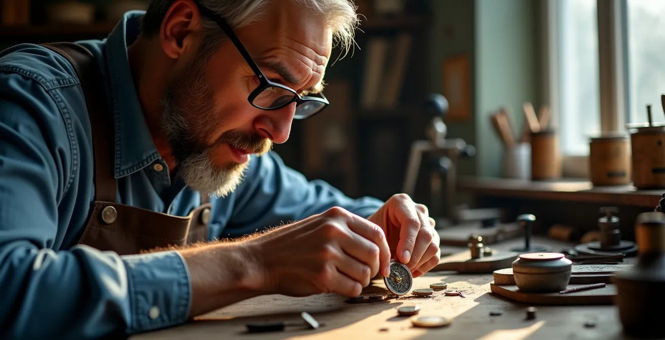 Uhrmacherwerkstatt in Glashütte mit traditionellen Werkzeugen und modernen Präzisionsinstrumenten