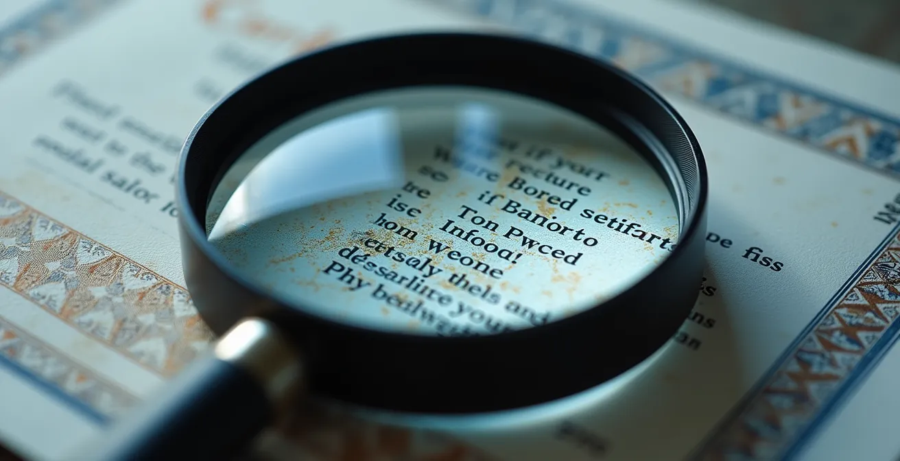 Makroaufnahme eines GIA-Zertifikats mit Lupe zeigt wichtige versteckte Details