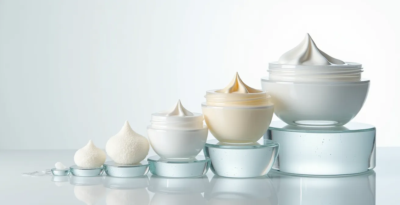 Verschiedene Hautpflegetexturen in der richtigen Schichtungsreihenfolge