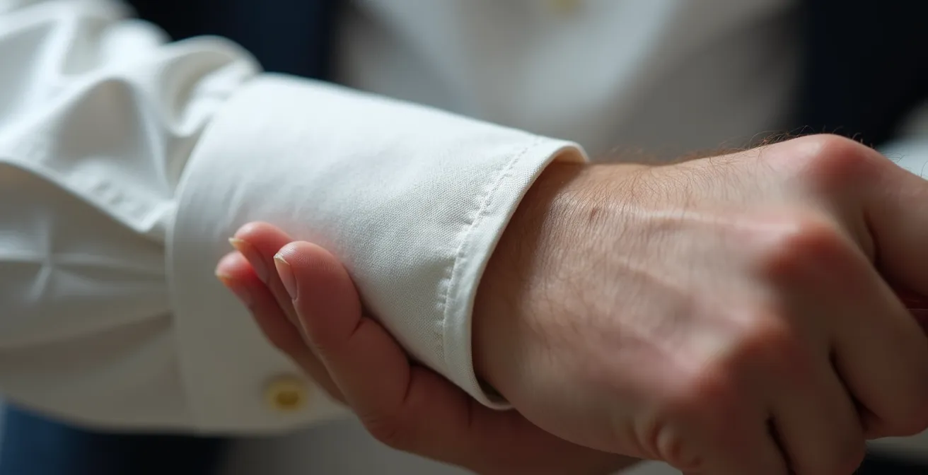 Detailaufnahme der italienischen Krempeltechnik bei Hemdärmeln, die einen sauberen und stilvollen Look erzeugt.