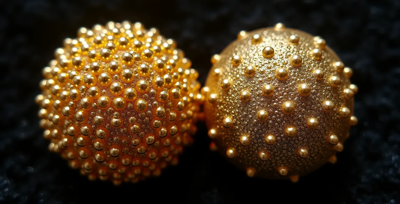 Makrofotografie zeigt echte Granulation versus gegossene Imitation