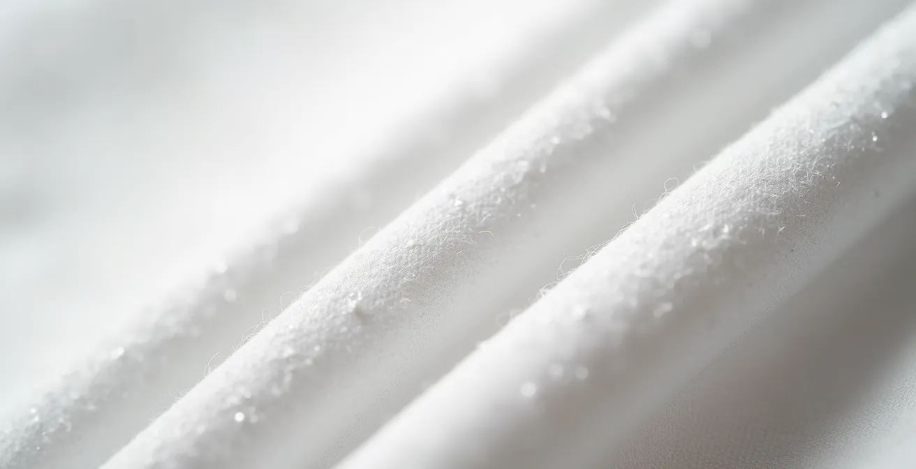 Nahaufnahme verschiedener T-Shirt-Stoffe mit Qualitätsmerkmalen, die Pima-, Supima- und Standardbaumwolle vergleicht