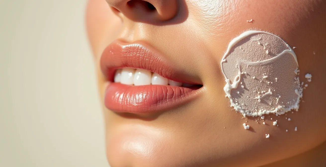 Makroaufnahme von zwei verschiedenen Sonnencreme-Texturen nebeneinander auf Haut