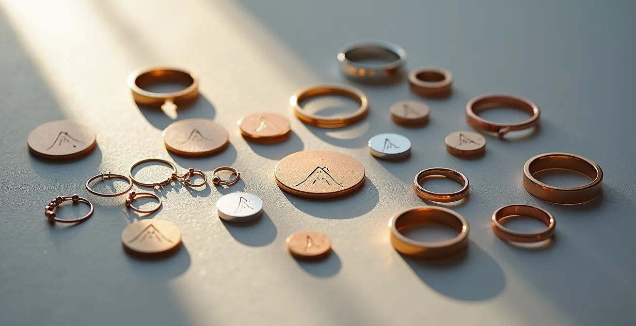 Minimalistische Symbole als Gravur auf edlem Schmuck