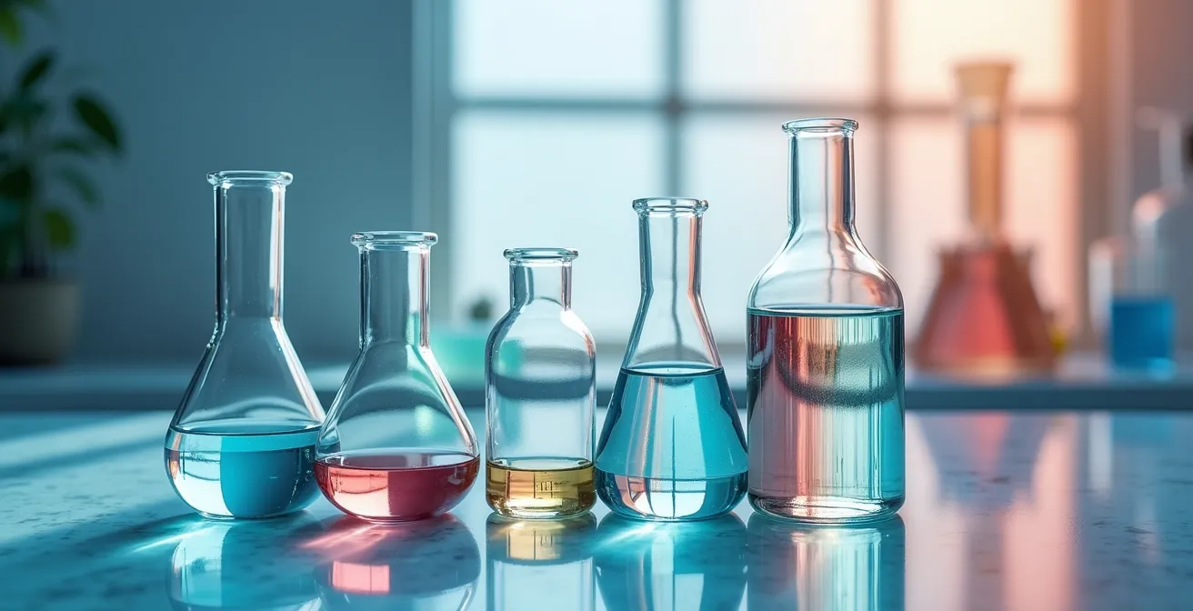 Symbolische Darstellung verschiedener Hyaluronsäure-Moleküle in unterschiedlichen Hautschichten