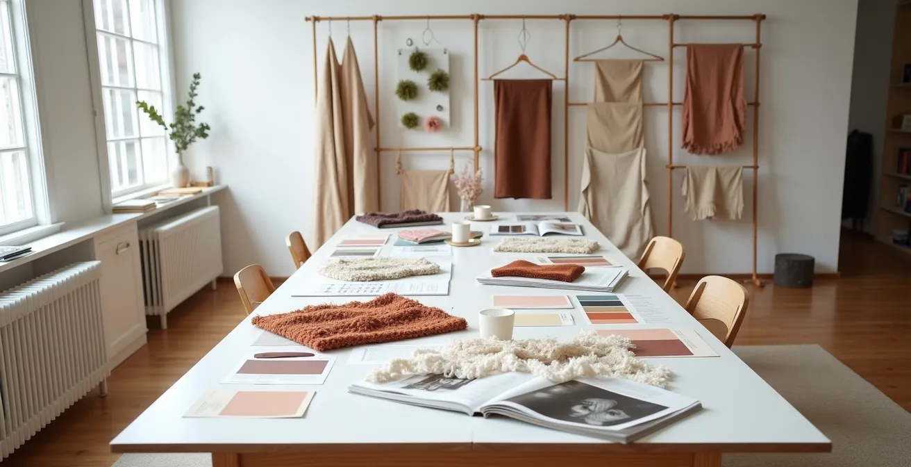 Digitales Moodboard mit verschiedenen Stilinspirationen und Texturen, das den Prozess der Stil-Entwicklung zeigt