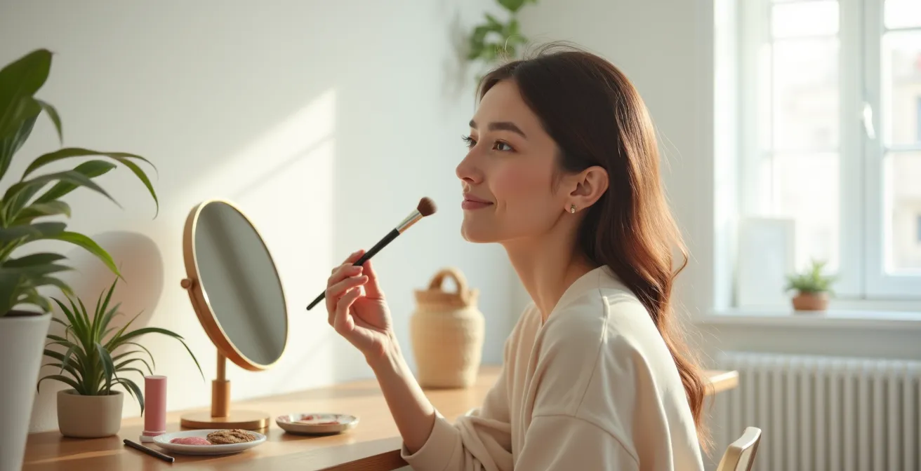 Minimalistische Darstellung natürlicher Schönheit mit dezenten Make-up-Akzenten