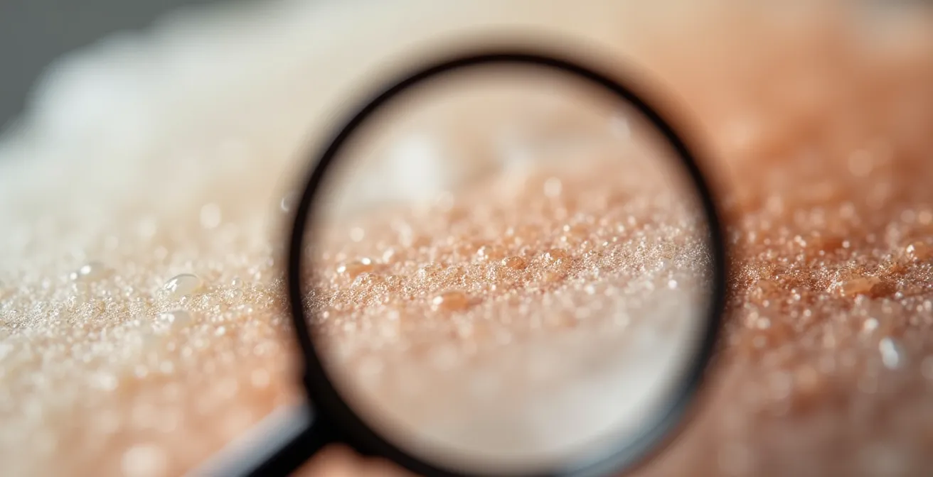 Makroaufnahme verschiedener Hautprobleme und passender Wirkstoffe