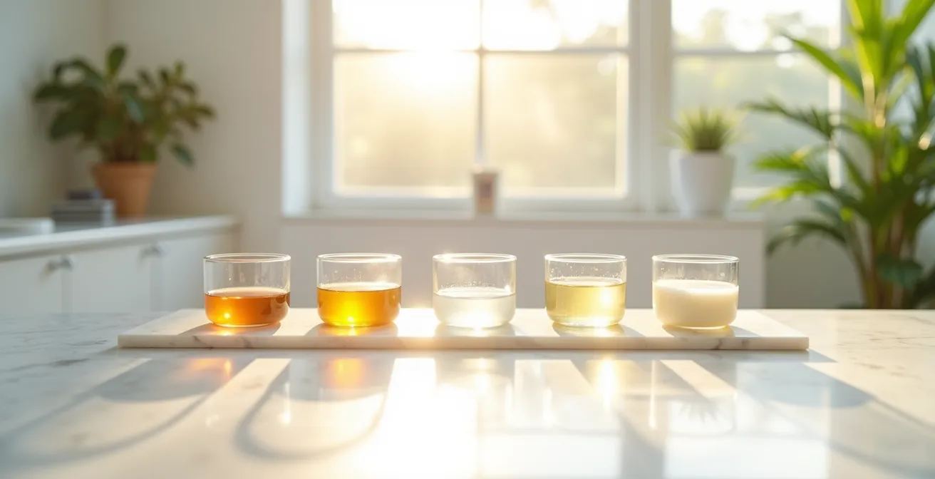 Minimalistische Darstellung der richtigen Reihenfolge beim Auftragen von Hautpflegeprodukten