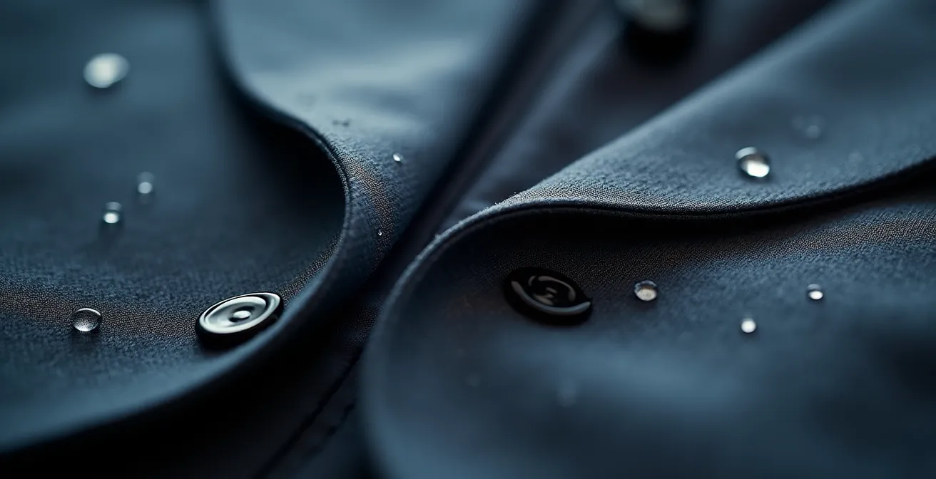 Makroaufnahme hochwertiger Funktionsmaterialien in eleganten Schnitten